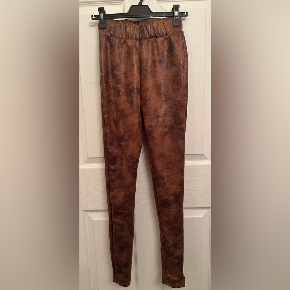 Brown faux leather leggings